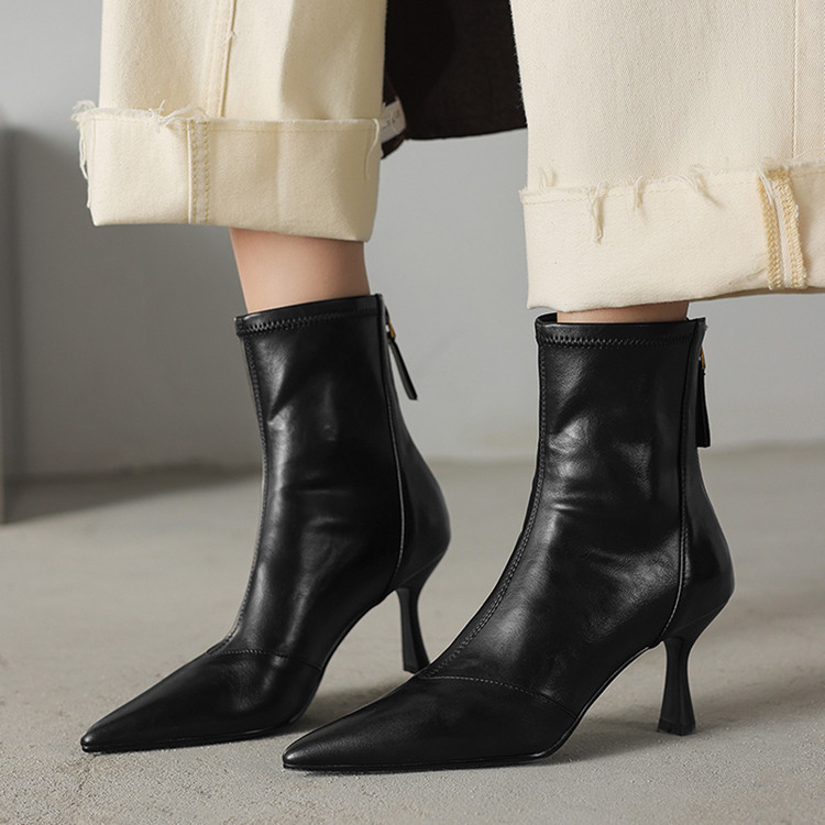 Women’s Cowhide Pointed Toe Stiletto Ankle Boots