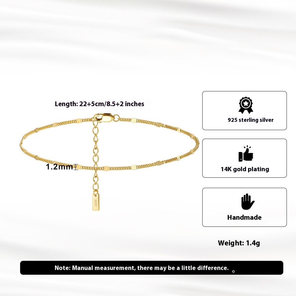 سوار كاحل من الفضة الإسترلينية S925 مع فاصل 12 مم