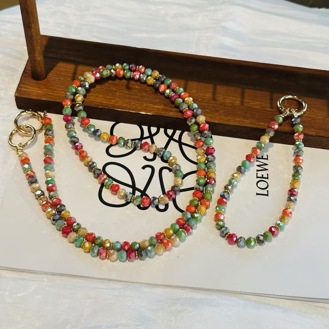 Retro Colorful Crystal Long Phone Charm Crossbody Lanyard With Beads