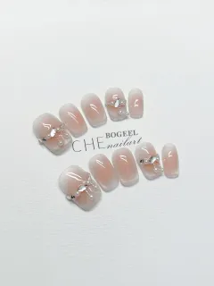 Hand-worn Nail Blush Smudges Rhinestone Short - Short Square - View 1