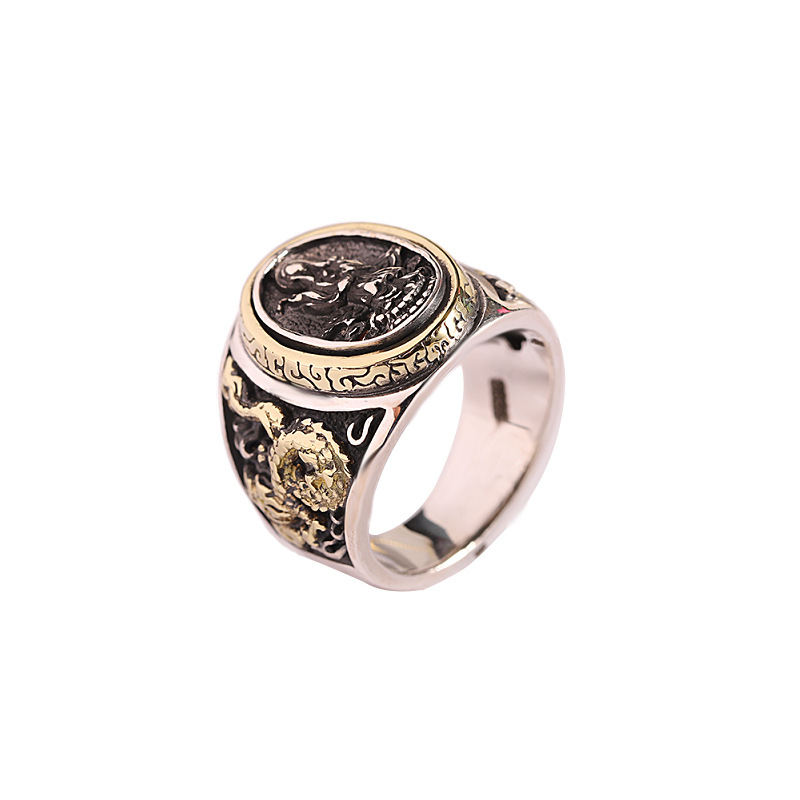 S925 Silver Antique Finish Silver South Sea Guanyin Ring Men’s Ring
