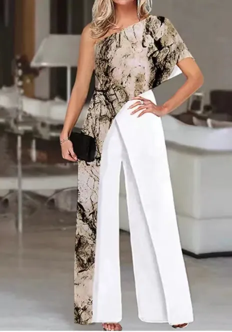 Women's Slimming Printed Fashion Color Contrast Jumpsuit Xl - Shop at LoveMi