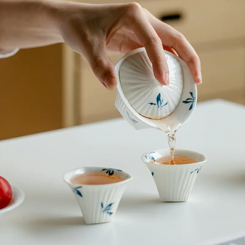 Pure Hand Drawing Butterfly Orchid Tea Set Suit Outdoor Tea Cup One Pot Fills Three Cups