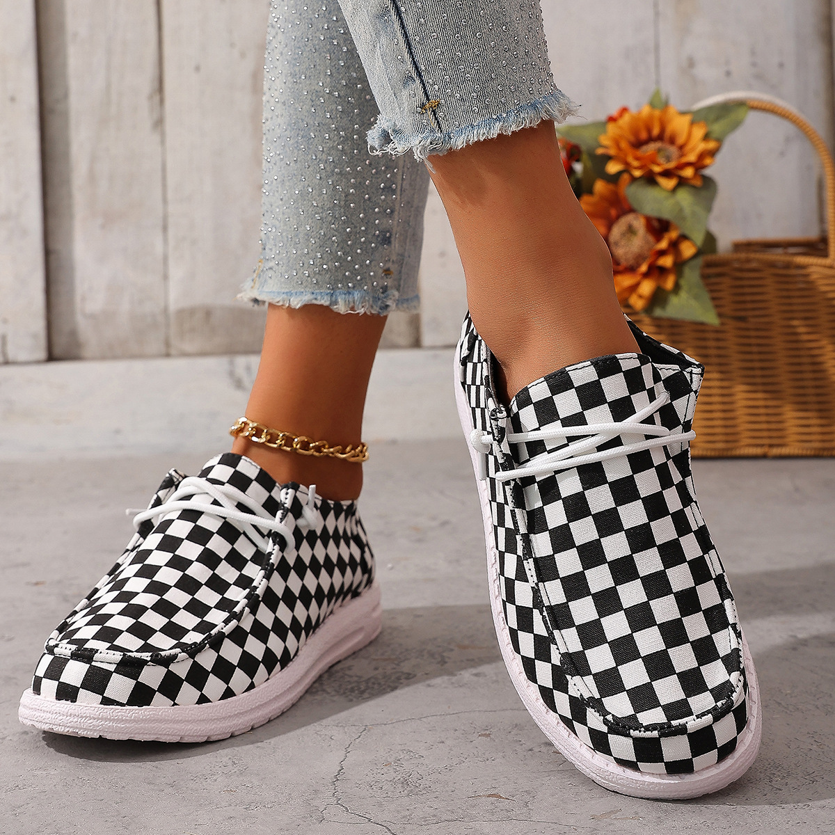 Canvas Plaid Low-Top Flats, picture 4 of 4