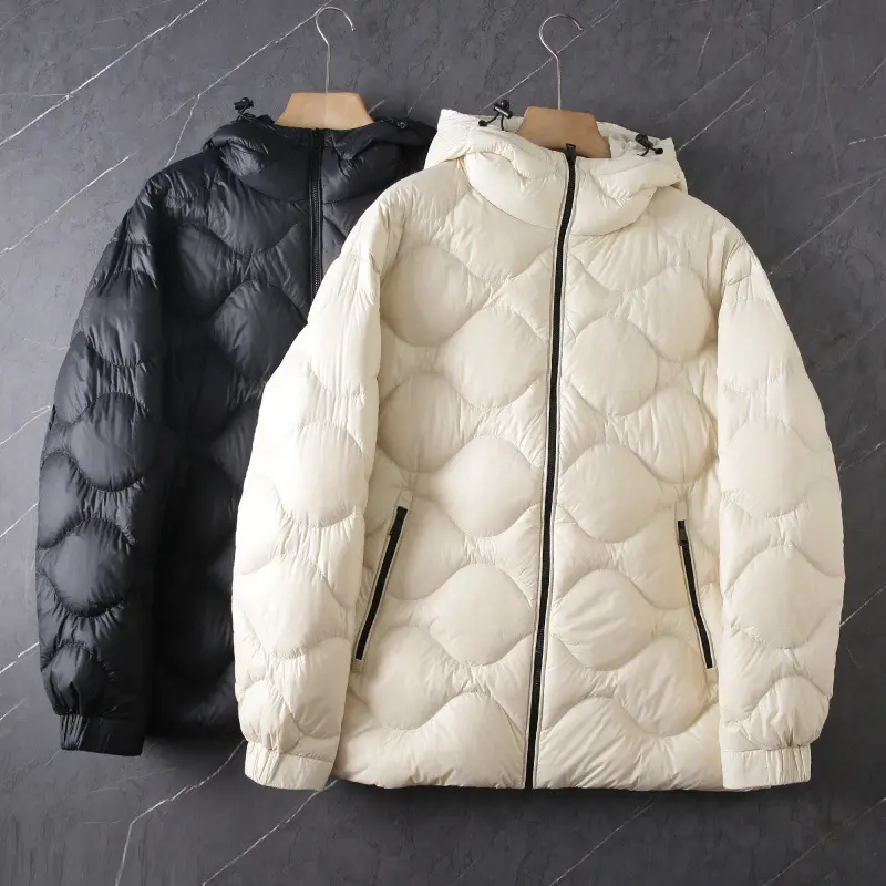 White Duck Down Hooded Minimalist Zippered Pocket
