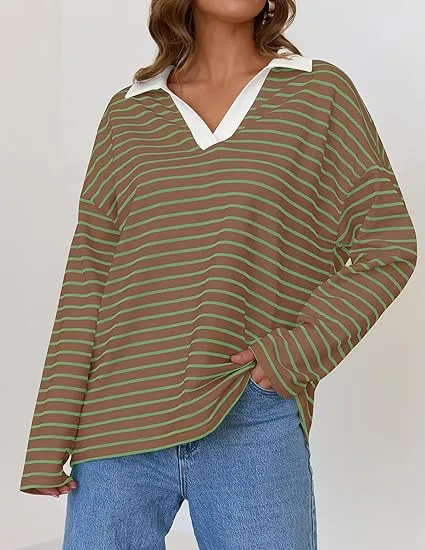 Casual Long Sleeve Color Matching Neckline Embroidered Pullover Sweatshirt Khaki - Shop at LoveMi