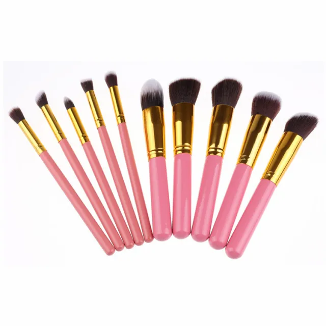 Makeup Brush Suit Portable Models Wooden Handle Beauty Tools 10 Pieces Gold Tube Pink Large - Shop at LoveMi