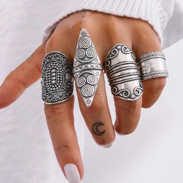 Retro Personality Punk Hip Hop Wide Ring Thumb Ring Carved J1109 Ancient Silver - Shop at LoveMi