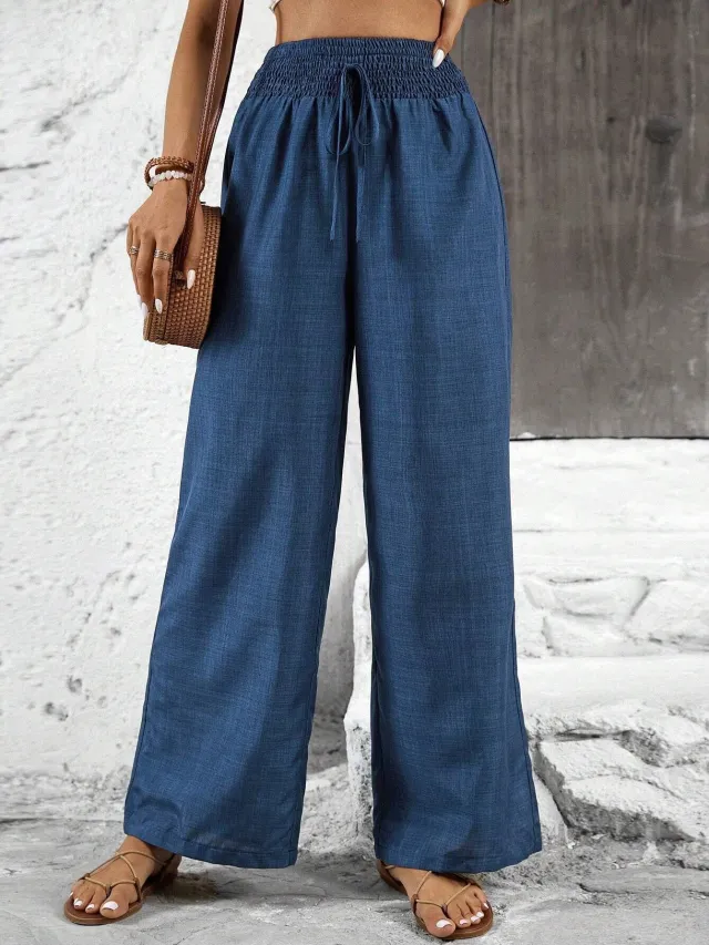 Retro Casual Pants High waisted Trousers Women Navy Blue - Shop at LoveMi