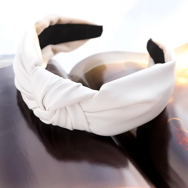 Fashion Solid Color Leather Hairpin Women's Hair Accessories PU Leather Headband White - Shop at LoveMi