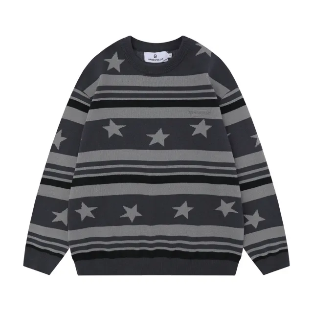 European And American Stripes XINGX Round Neck Long Sleeve Sweater Gray - Shop at LoveMi