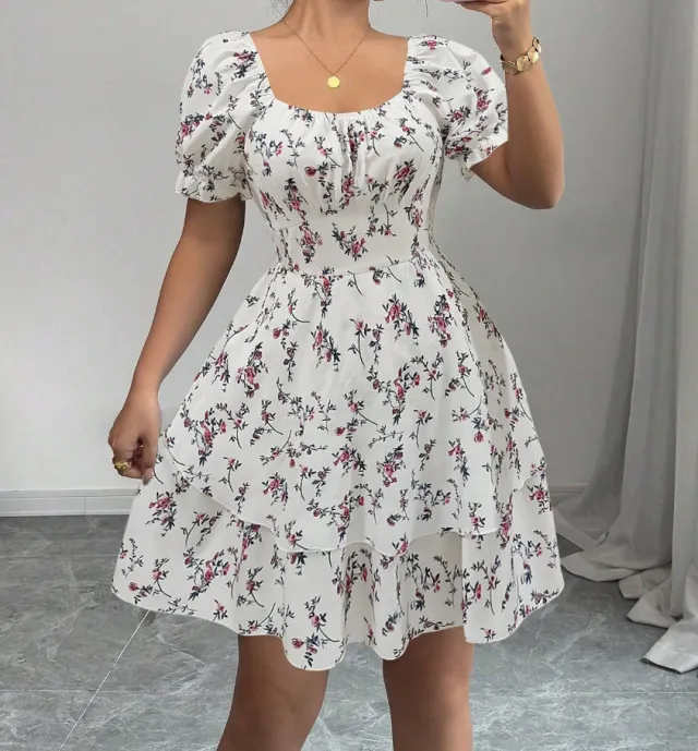 Women's Blue Floral Dress White Flower Dress - Shop at LoveMi