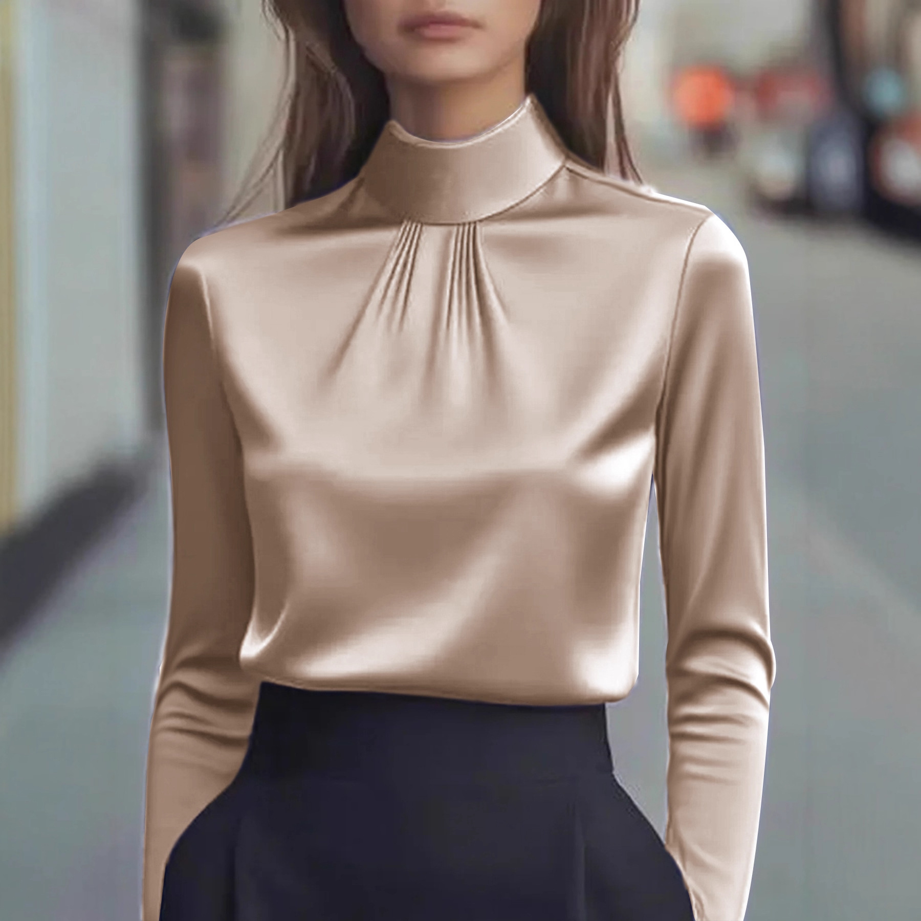 Women's Casual Fashionable Elegant Solid-Color Long-Sleeve Shirt - Image 2