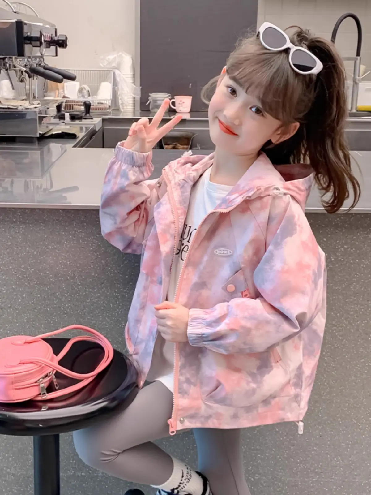 Girls' Hooded Windbreaker Jacket with Zip-Up Closure