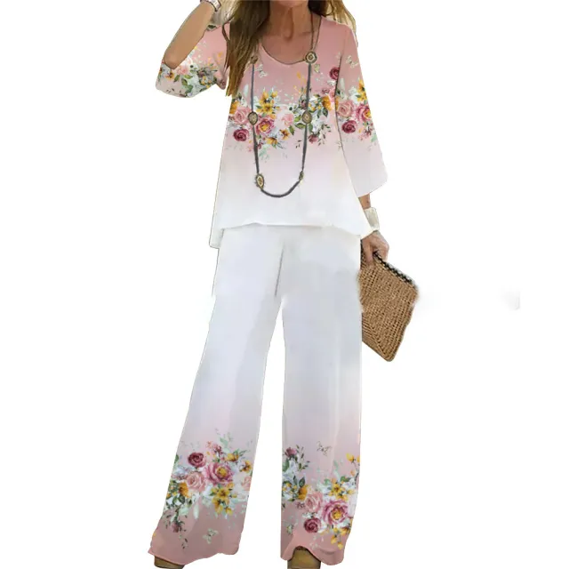 Suit Women's Two piece Set Fashion Loose Top Wide Leg Pants 3D Printing G45Z1793 2Xl - Shop at LoveMi
