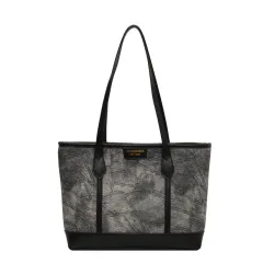 All-match One-shoulder Denim Tote Bag - Black - View 1