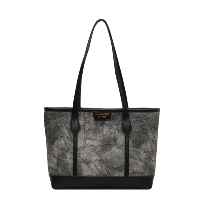 All match One shoulder Denim Tote Bag Black - Shop at LoveMi