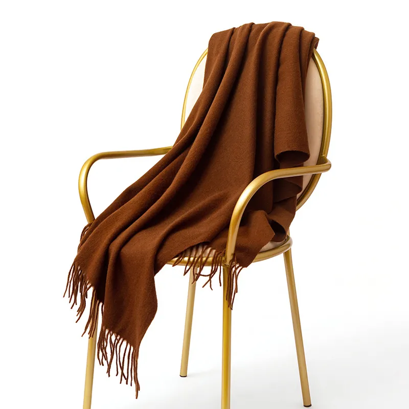 Wool Lady Solid Color Thick Shawl - Brown
