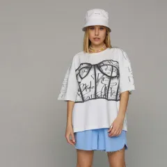 Sexy Street Style Trendy Pullover Loose Print T-shirt - White - View 1