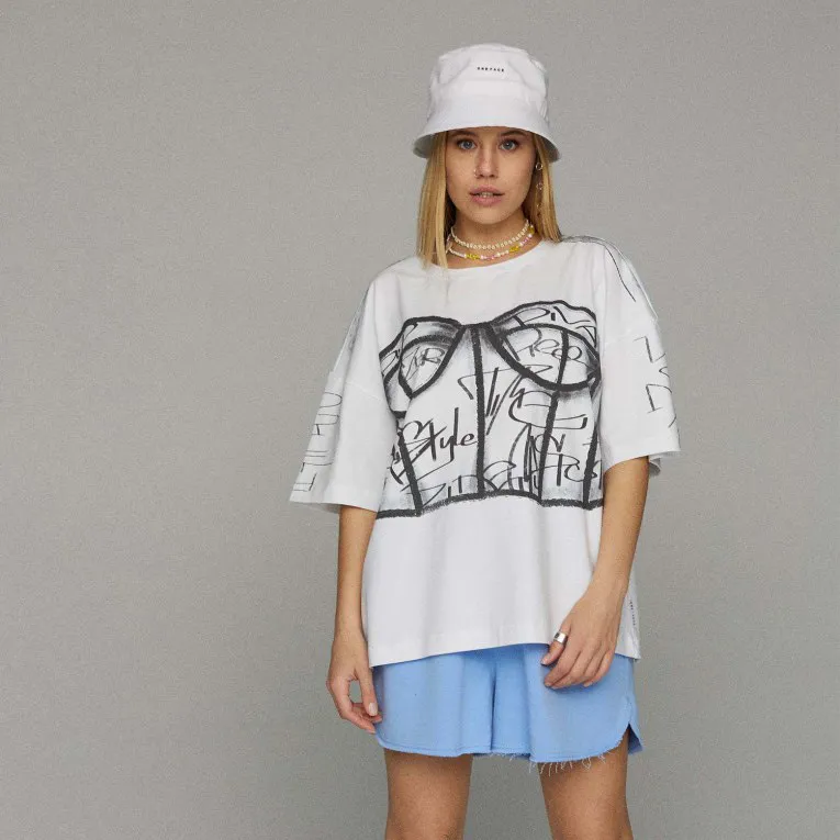 Sexy Street Style Trendy Pullover Loose Print T-shirt - White