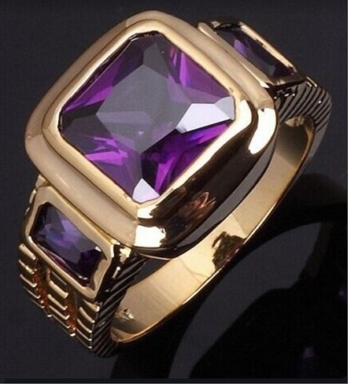 Mens Gold-Plated Micro-Pave Zircon Ring