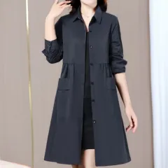 Solid Color Trench Coat Youthful-looking Fashionable Stylish All-matching Jacket - Black - View 1
