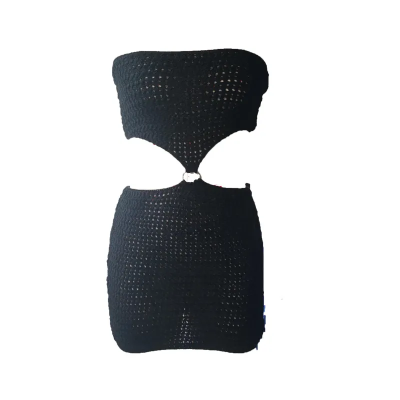 Women's Fashionable Knitted Dress Tube Top Short Skirt - Black