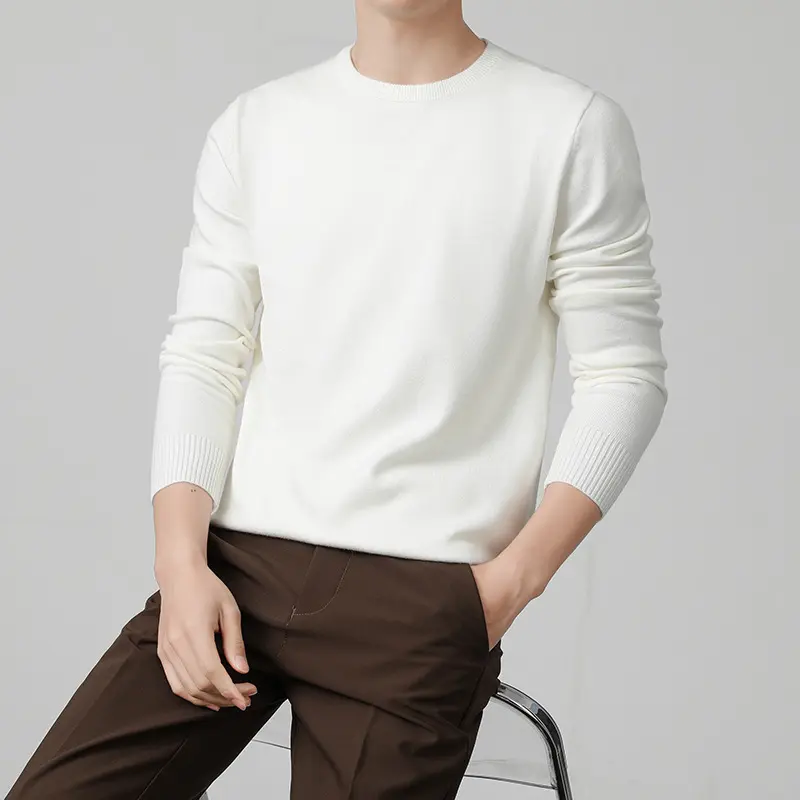 Mens Thickened White Knit Bottoming Sweater