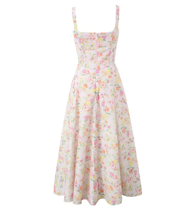 Floral Fishbone Tied Spaghetti strap Top Tube Top Dress Suit One Set - Shop at LoveMi