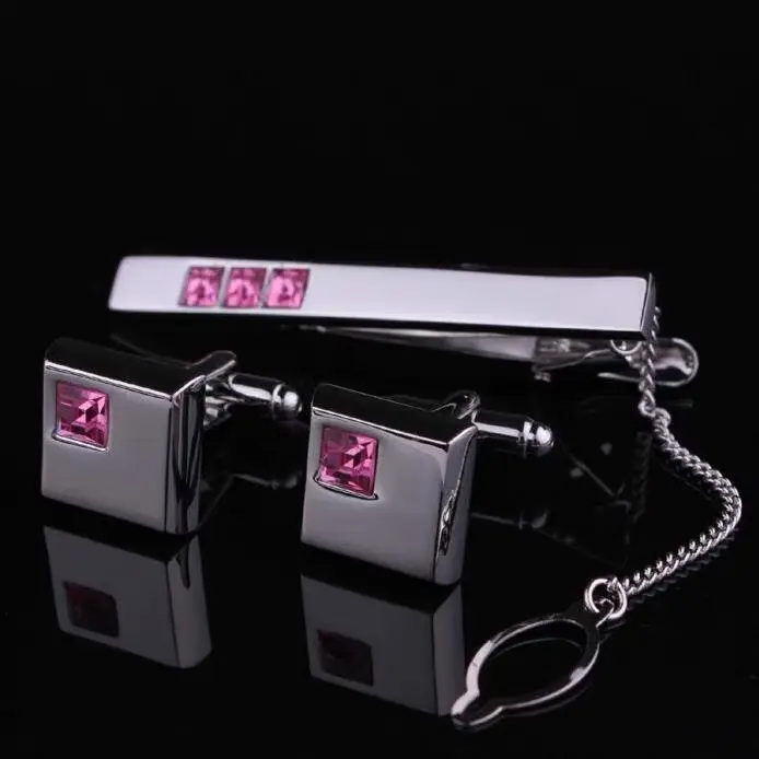 Men's Suit Shirt Rhinestone-encrusted Silver Cufflinks Tie