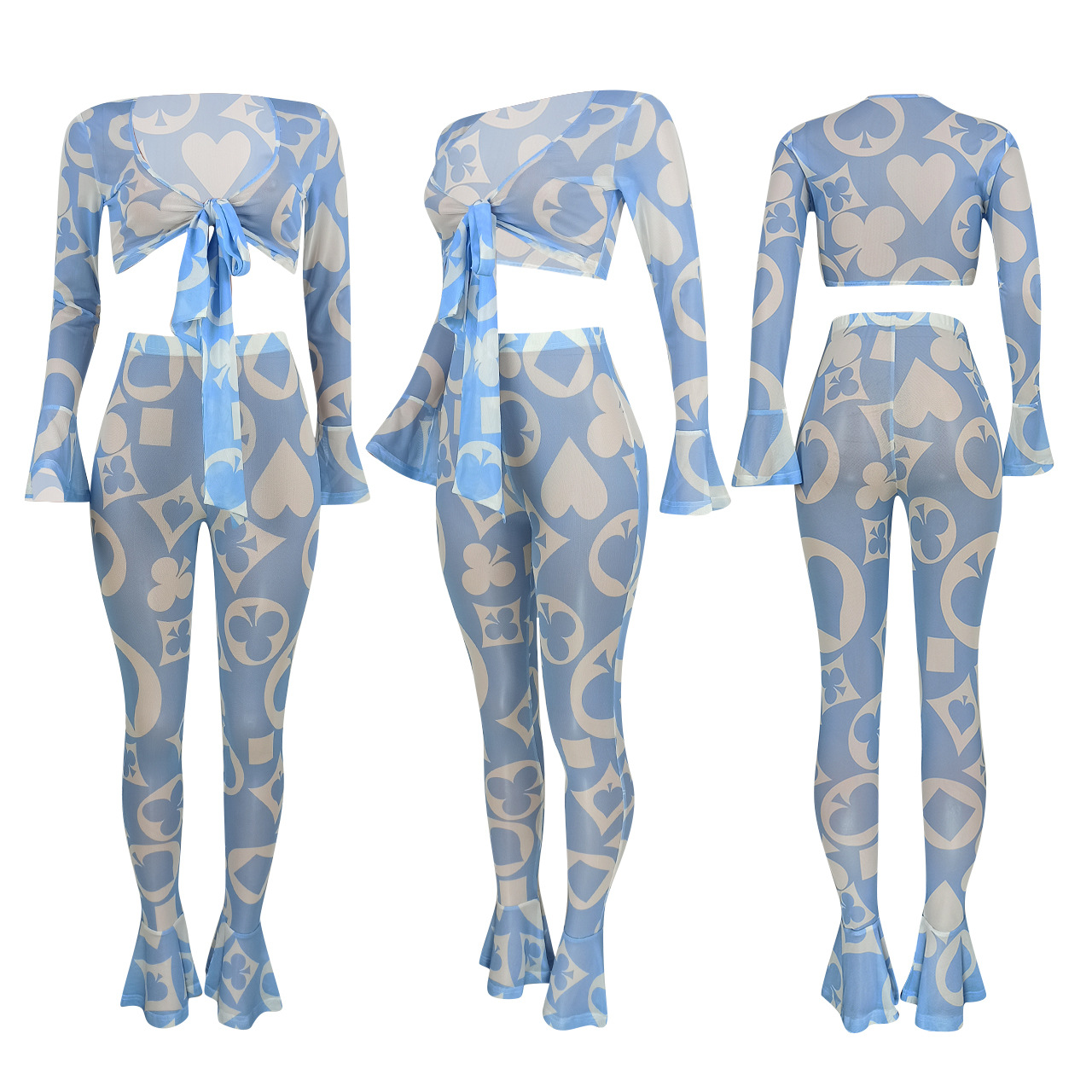 Women's Fashion Mesh Printed Ruffled Two-piece Set