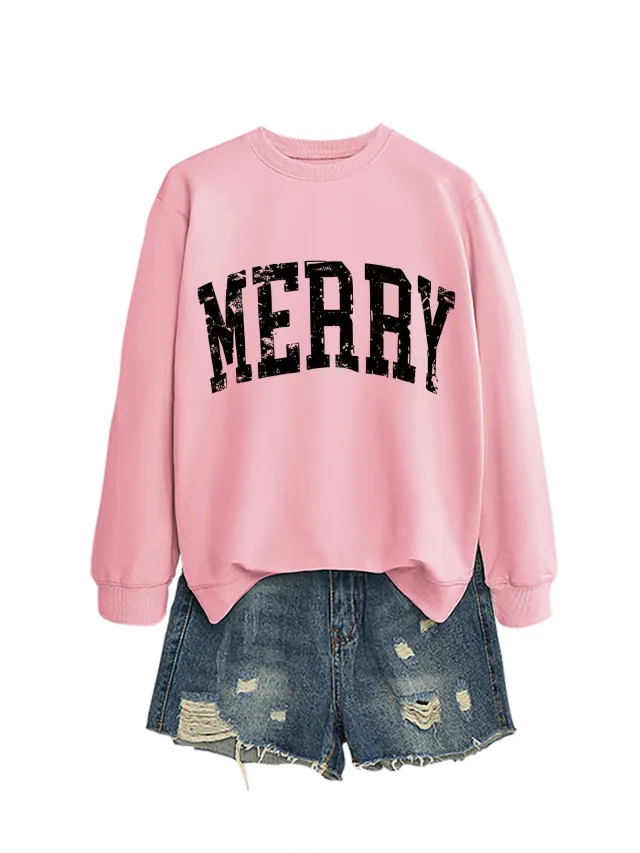 Casual Women's MERRY Letter Print Sweatshirt Pink - Shop at LoveMi