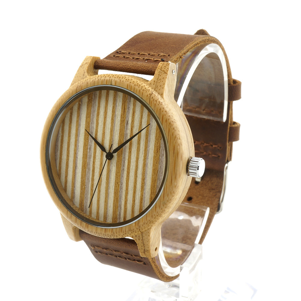 Single-bamboo Wooden-layer Cowhide Mens Wooden Watch 6