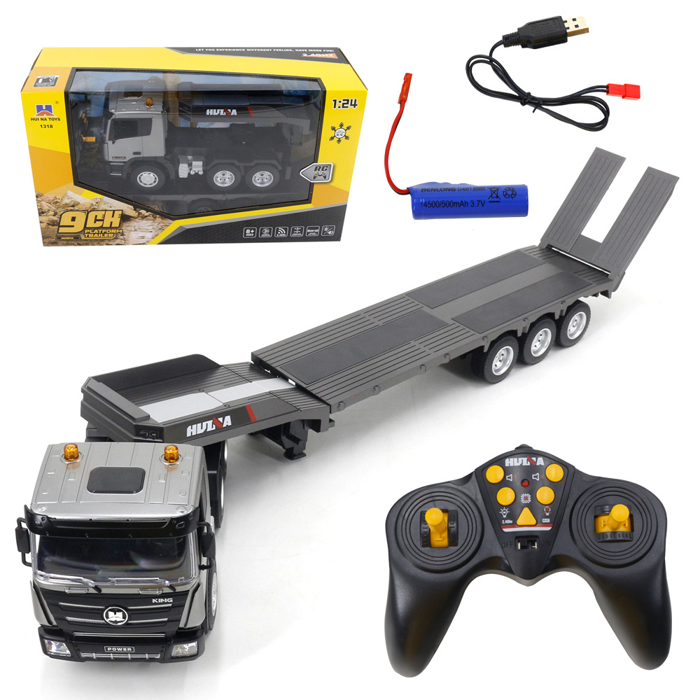 Remote-Controlled Flatbed Trailer Toy For Kids With Lights And Sound Effects