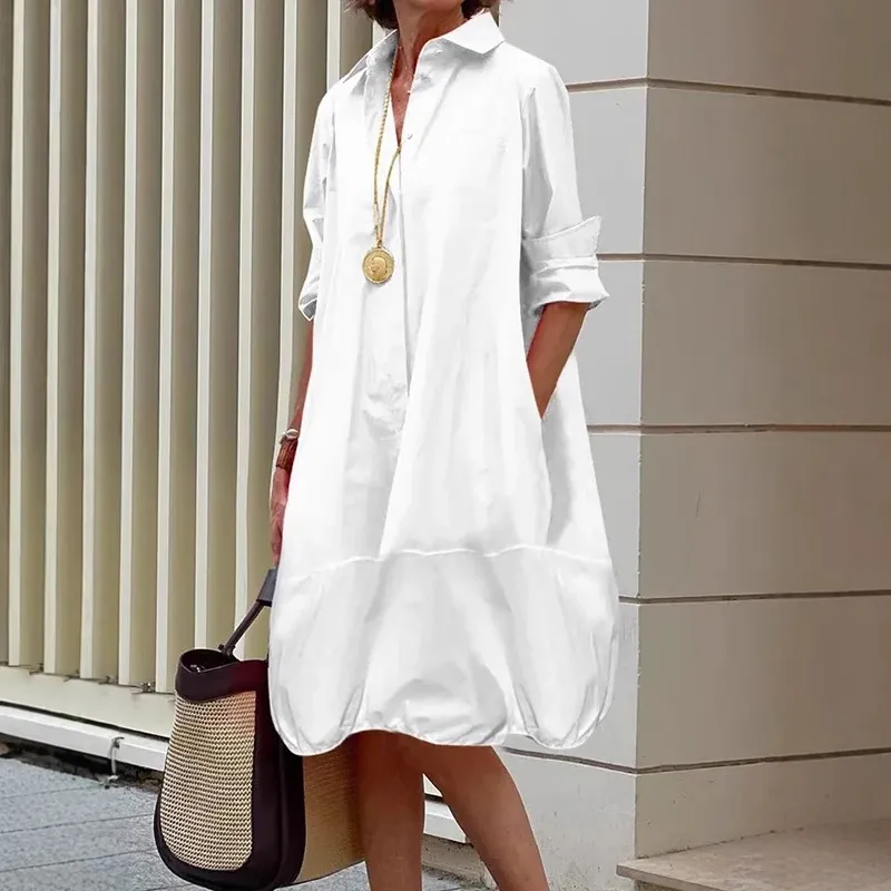 Women's Solid Color Fashion Single-breasted Hollow-out Long-sleeved Shirt - White