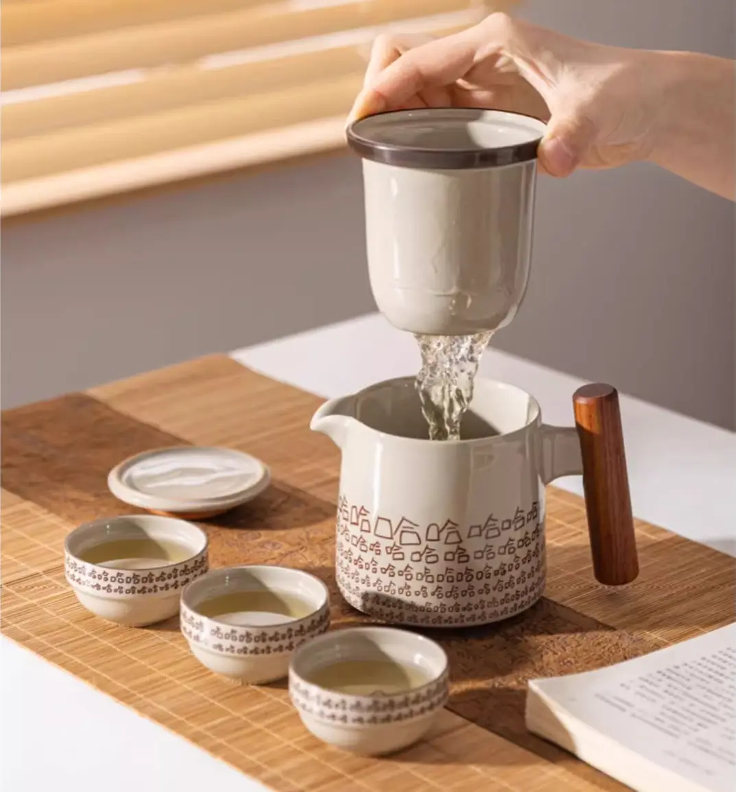 Tea Water Separation Ceramic Travel Tea Set Teapot