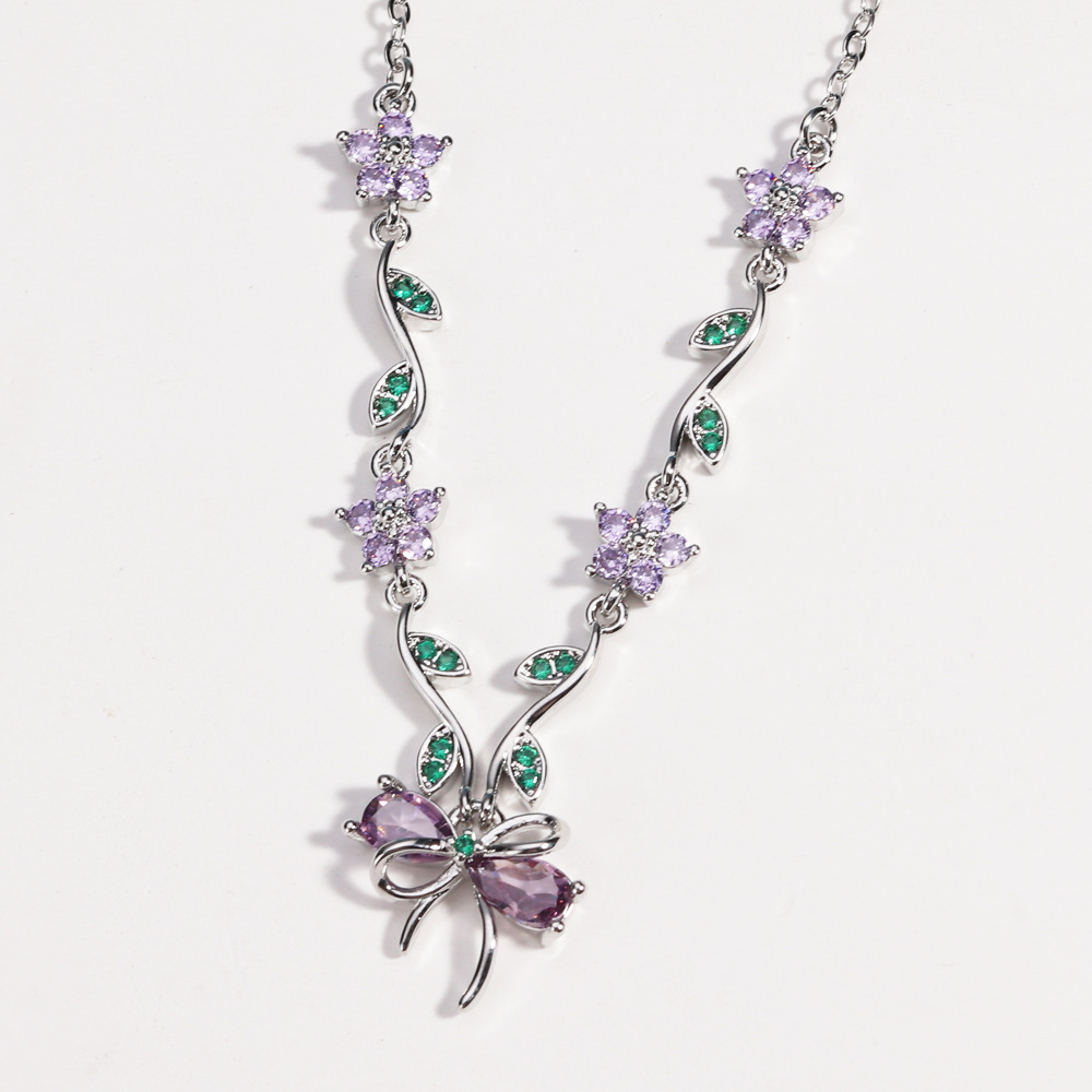 Zircon Bow Necklace For WomenAll-Match Clavicle Chain For BFFs