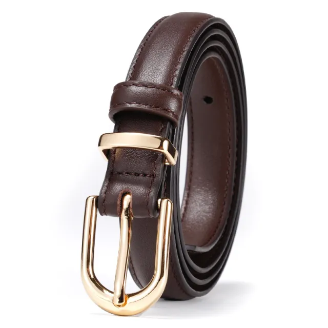 Women's First Layer Cowhide Pin Buckle Korean Style Trendy All matching Coffee Gold Buckle - Shop at LoveMi