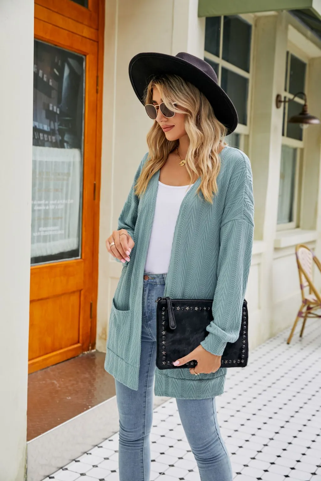 Women's Solid Colour Cardigan Sweater - Green