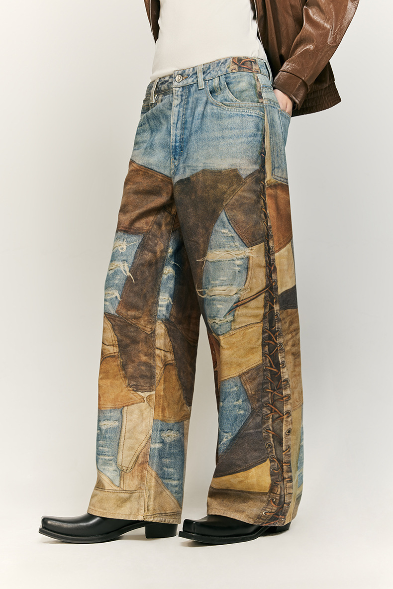 Title 10, Vintage Patch Digital Printing Jeans Pure Cotto...