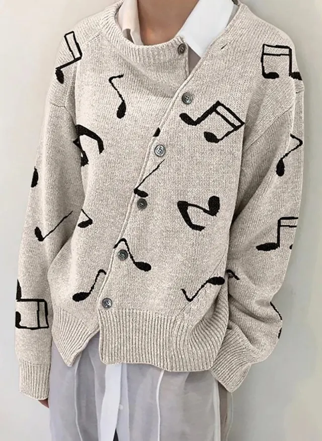 New Style Oblique Buckle Irregular Design Round Neck Knitted Coat For Women White - Shop at LoveMi