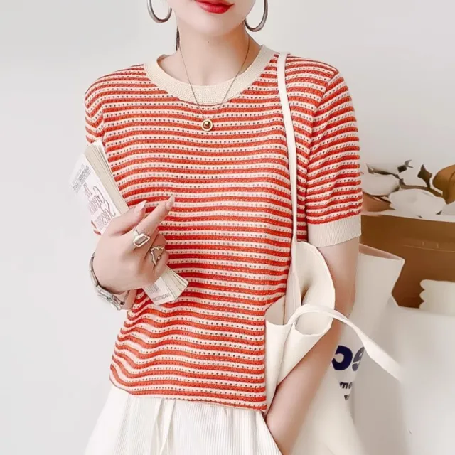 Knitwear Pullover Fashion Loose Thin Mid Sleeve Top Red - Shop at LoveMi