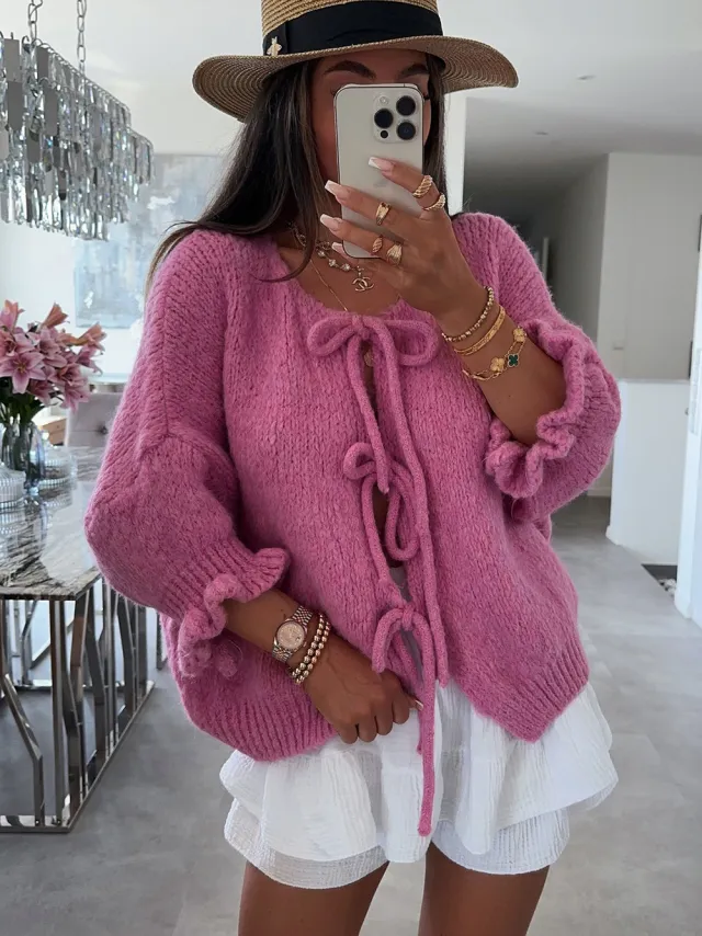 Loose Cardigan Sweater Women's Three quarter Sleeve Coat Rose Pink - Shop at LoveMi