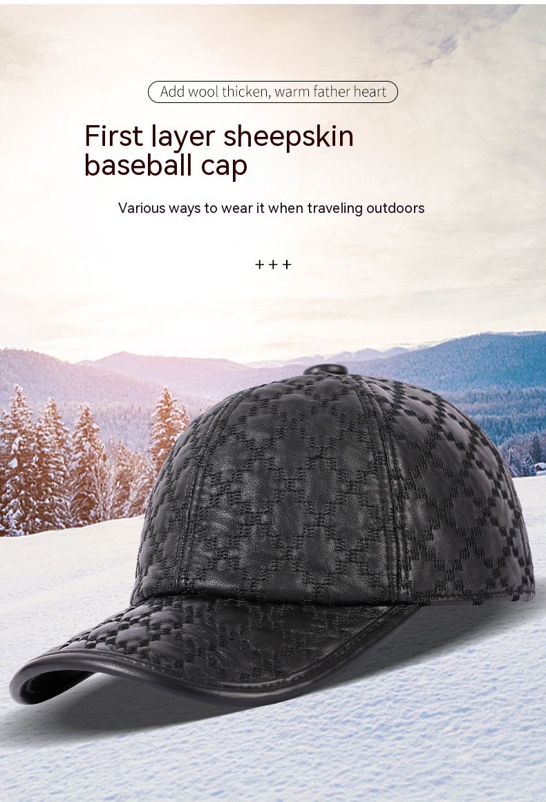 Full-grain Sheepskin Korean Style Small Plaid Hat Men — foto 2
