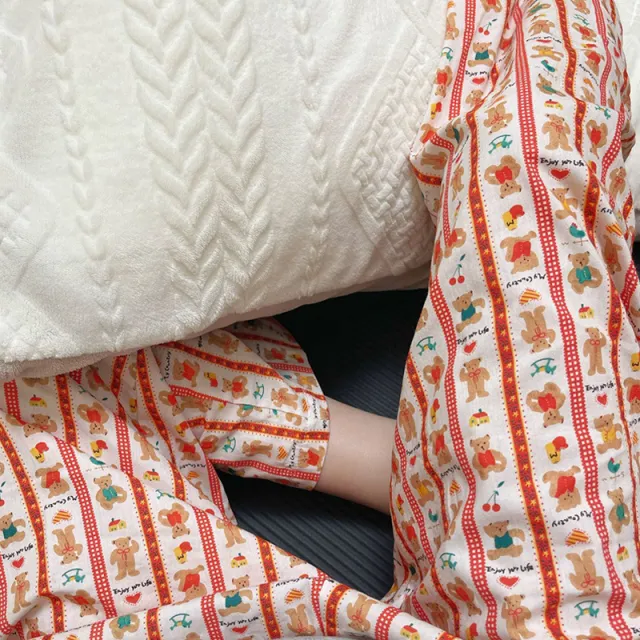 Cartoon Pajama Pants For Women Spring And Autumn New Home Cute Printed Loose Casual Striped Bear Red - Shop at LoveMi
