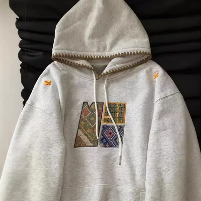 American Retro Hooded Sweatshirt For Women, Slimming And Loose Light Gray Thin - Shop at LoveMi