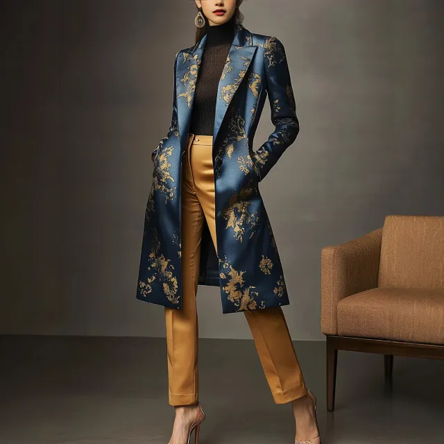 Women's Elegant And Fashionable Satin Printed Jacket Picture Color S - Shop at LoveMi