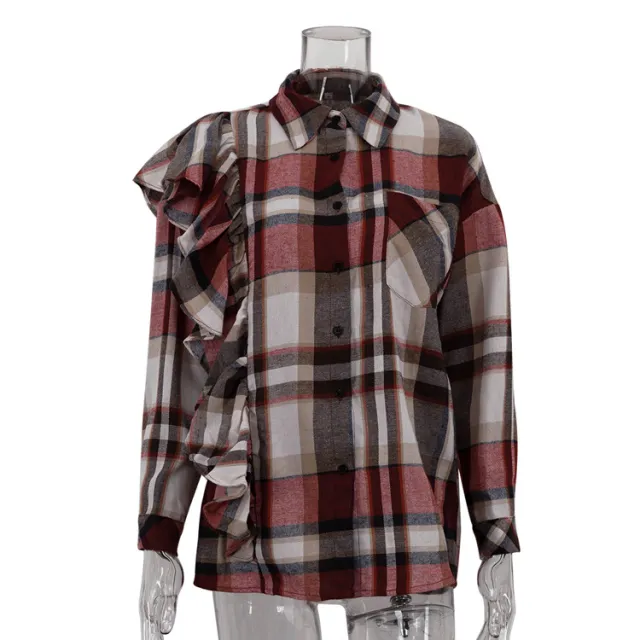 Plaid Lapel Long Sleeve Cardigan Shirt Red - Shop at LoveMi