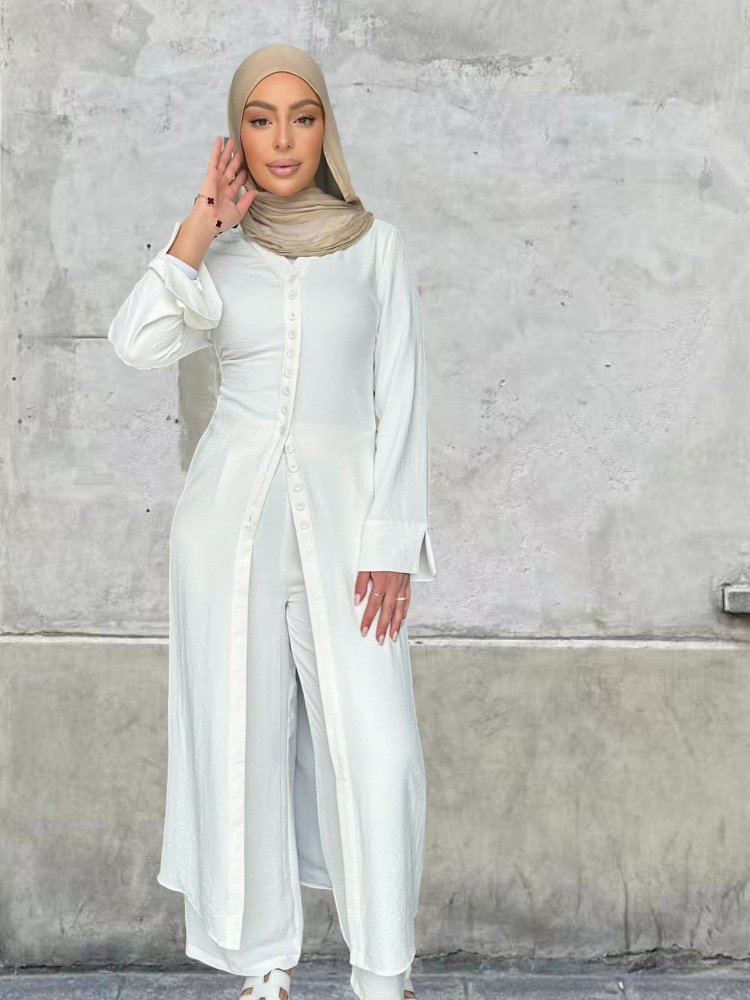 Dubai Turkey Casual Solid Color Two piece Set White - Shop at LoveMi