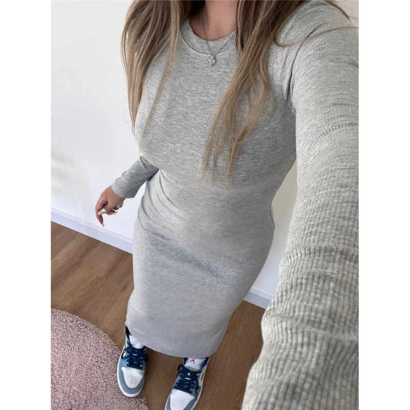 Women's Pure Color Minimal Versatile Tight Long Sleeve Narrow Dress